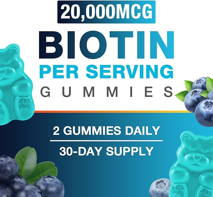 2 Pack Vegan Biotin Gummies for Hair, Skin & Nails - 20,000 mcg per Serving, Suitable for Women & Men - 120 Gummies