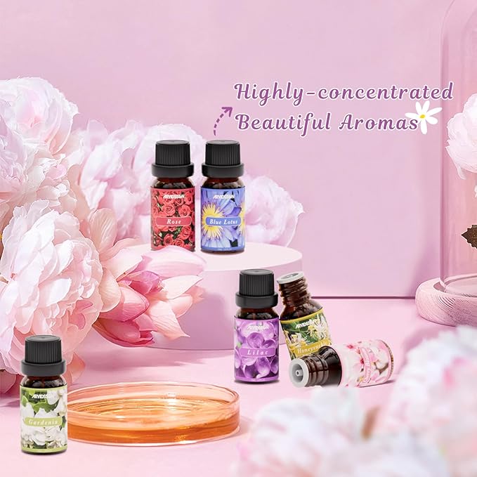 Floral Essential Oils Set, ARVIDSSON Flower Fragrance Oil for Candle Making - Rose, Gardenia, Cherry Blossom, Honeysuckle, Lilac, Diffuser Scented Oil Gift for Women