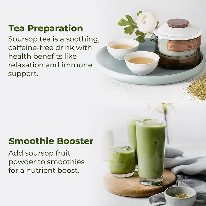 FreshDrinkUS, Premium 1oz Soursop Fruit Powder, 100% Natural and Pure from Soursop Graviola Fruit, Soursop Fruit Tea, No Additives, No Gluten, No Sugar, Vegan, Guanabana Powder, Handmade Product