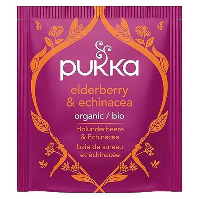 Pukka Organic Tea Bags, Elderberry & Echinacea Herbal Tea, Perfect for Wellness Support, Caffeine Free, 20 Count (Pack of 4) 80 Bags