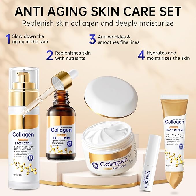 Collagen Skin Care Set,13-In-1 Travel Skincare Kits for Firming Skin, Shrink Pores, Anti Aging Skincare Set for Reduce Wrinkles.Smooth Fine Lines.Hydrating,Facial Kits for Women & Girls.