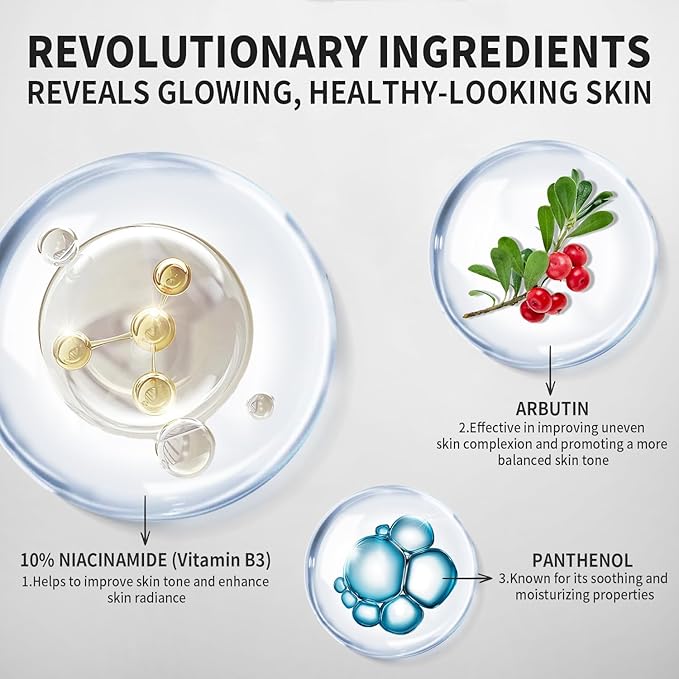 10% Niacinamide Serum, Panthenol, Arbutin Face Serum to Help Improve Uneven Skin Tone and Soothing Skin, Hydrating Serum for Radiant Skin, 30 ml