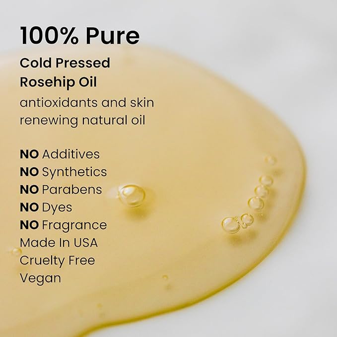 Rosehip Oil 100% Pure Cold-Pressed Rosehip Seed Face Oil - Anti-Aging Facial Oil to Plump, Balance & Hydrate 1 oz