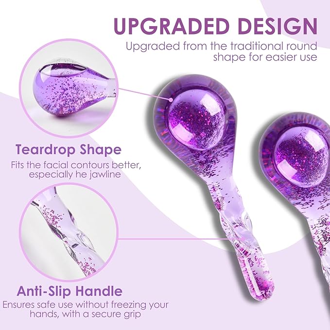 Facial Ice Globes Cryo Stick, Cooling Roller for Face, Neck & Eyes, Beauty Tool to Refresh Skin, Smooth Fine Lines, Reduce Puffiness, Tighten Pores, Skincare Gift Set, Glitter Purple