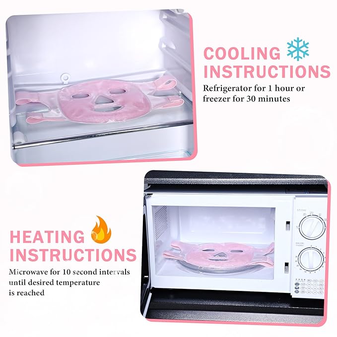 Geyoga Gel Ice Face Eye Mask Cooling Face Eye Masks for Reducing Puffiness, Dark Circles, Redness, Pain Relief, Migraine, Stress, Hot/Cold Pack Compress with Soft Plush Backing(Pink)