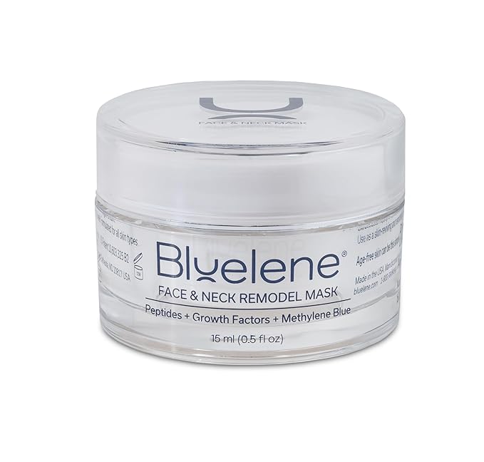 Face and Neck Remodel Mask with Methylene Blue, Growth Factors, Advanced Peptides, Niacinamide, Cork Oak, Linseed, and Edelweiss (15 ML). Suitable for Sensitive Skin