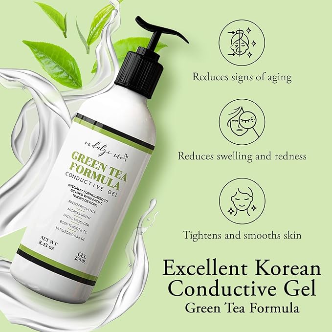 Facial Conductive Gel for Microcurrent Device with Korean Green Tea Extract, Aloe Leaf Water, Hyaluronic Acid - Primer Conducting Gel for Face/Body Sculpting, RF, Red Light Therapy (8.45 oz)
