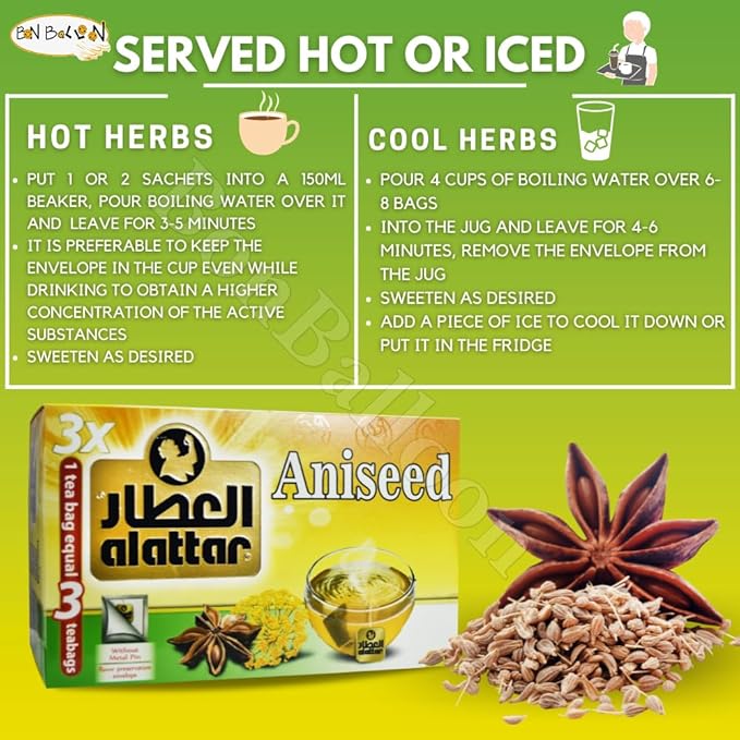 AlAttar Drink Herbal Anise Tea (20 Bags) Anis Aniseed Herbals Herb Herbs No Artificial Coloring No Additives Non Gmo Kosher Halal العطار ينسون