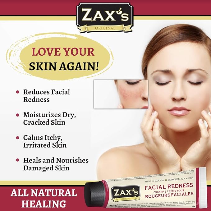 Zax's Facial Redness Diminishing Cream, Rapid Relief for Rosacea, Windburn & Dehydrated Skin, Intensive Moisturizing with Organic Natural Ingredients, Pharmacist Developed, 28g