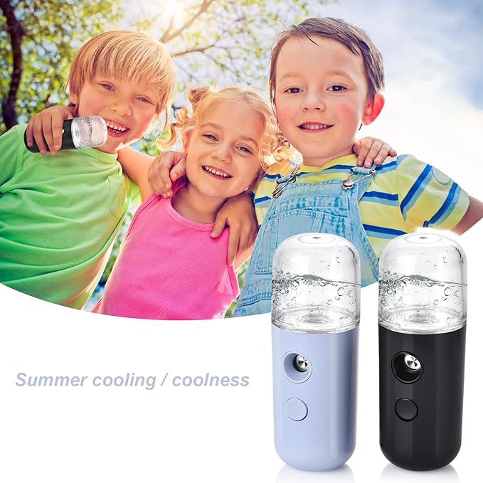 2-Pack Kingsmile Nano Facial Mister, Portable Face Mister, Cool Nano Mist Sprayer for Face Hydrating, Mini Handy Mister for Eyelash Extensions with 1OZ /30ML Water Tank (Black/Blue)