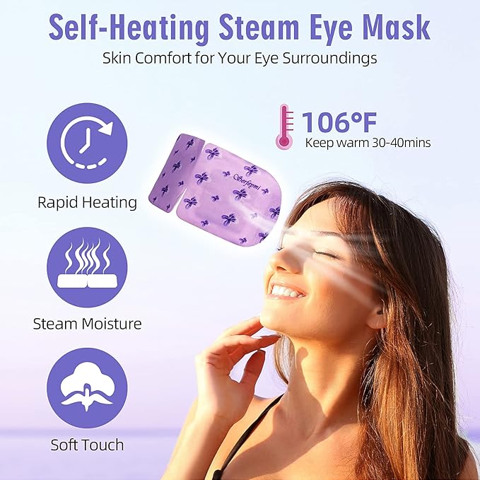 Serfeymi 16 Packs Steam Eye Masks,Disposable Self Heated Warm SPA Moist Eye Mask Compress Pad for Sleeping,Eye Fatigue Relief,Christmas Stocking Stuffers - Upgraded Lavender