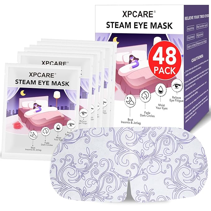 XPCARE 48 Pack Steam Eye Masks for Dry Eyes, Self Heated Steam Warm Eye Mask, Disposable Heated Eye Mask for Dark Circles, Puffy Eyes, Relief Stress Eye Fatigue (Unscented)