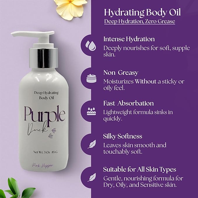 Hydrating Body Oil for Women | Lightweight All-Natural Moisturizing Oil | Fast-Absorbing Moisturizer | Scented Body Oil for Women - Pink Pepper 3 Oz