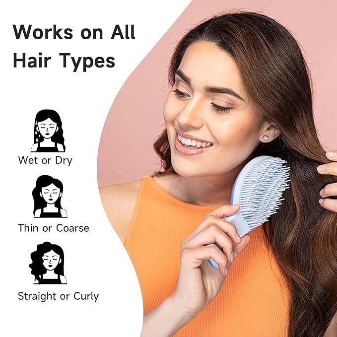 Supreme Brush + Cleaner, Gentle Detangling, Detangler Hair Brush for All Hair Types. For use on Wet or Dry Hair (Blue)