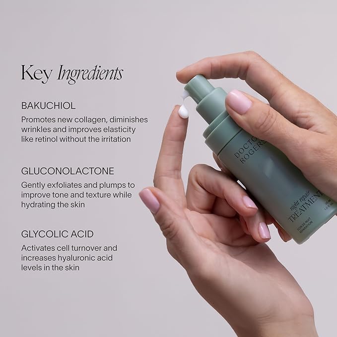 Doctor Rogers Night Repair Treatment. Restoring & Hydrating Anti-Aging Face Serum with Glycolic Acid, 1 Ounce (30 ml)