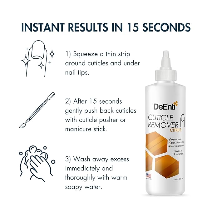 DeEnti Cuticles Maintenance Pack, Bundle Includes Citrus Scented Cuticle Remover, Cuticle Oil for Nails, and Metal Pusher Tool, Salon Grade Nail Care, Home Manicure and Pedicure Kit