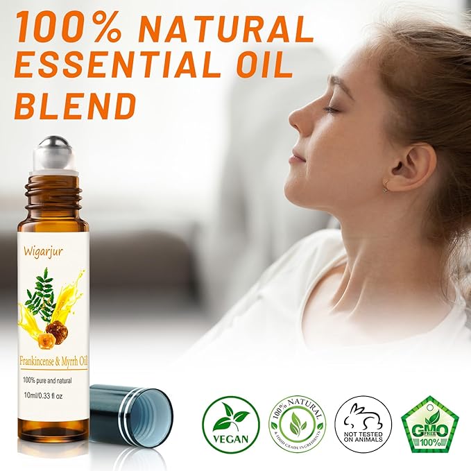 3 PCS Frankincense Essential Oil Blend Oils Roll On, Patchouli, Myrrh, Rosemary Essential Oils, Vitamin C Roller for HIPS, Hands, Shoulders and Legs Skin Care Soothing