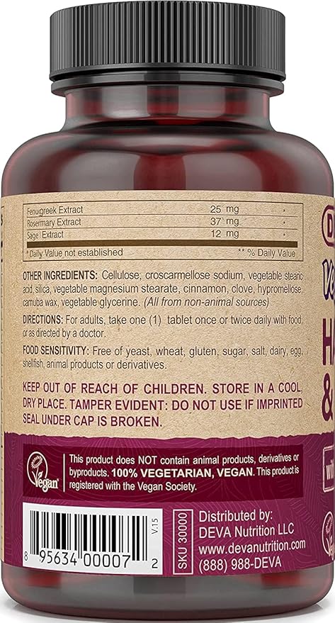 DEVA Vegan Vitamins Hair, Nails & Skin Supplement with 500 mcg of Biotin Per Tablet 90 Tablets (Pack of 2)