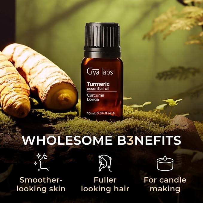 Gya Labs Turmeric Essential Oil - 0.34 Fl Oz - 100% Pure Natural Turmeric Oil for Skin, Face, Body, Hair, Massage - Spicy Warm Scent for Candle Making & Aromatherapy