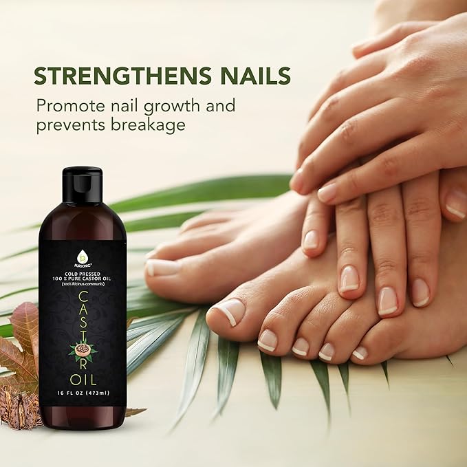 Pursonic Castor Oil (16oz) Cold-Pressed, 100% Pure, Hexane-Free Castor Oil-Moisturizing & Healing, For Dry Skin, Hair Growth - For Skin, Hair Care, Eyelashes