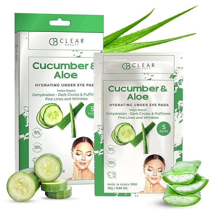 Cucumber & Aloe Under Eye Patches - Dermatologist Tested, Reduces Dark Circles, Anti-Aging - Clean Beauty, Natural Ingredients, Cruelty-Free Korean Skincare - All Skin Types - 5 Pairs
