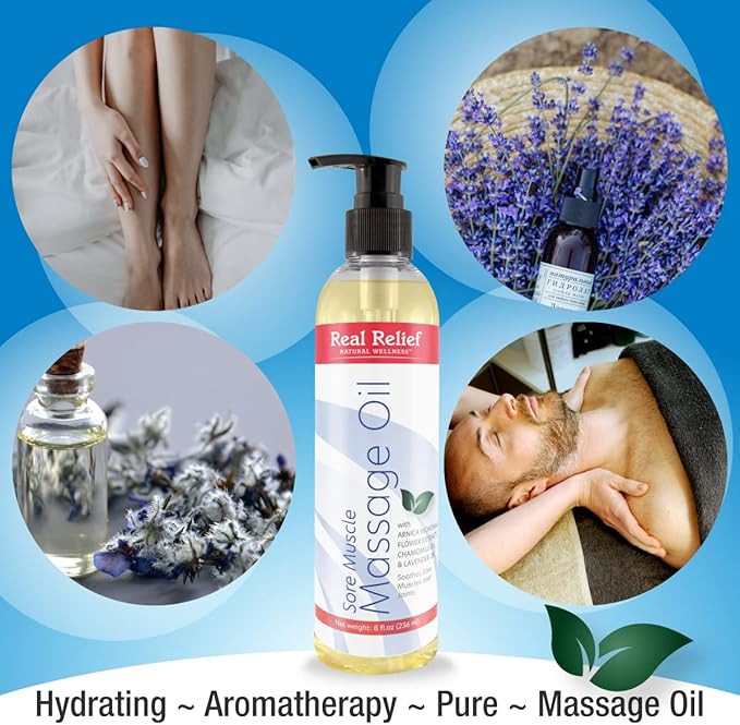 Arnica Montana Massage Oil with Chamomile & Lavender Essential Oil, Soothe Sore Muscles, Joints & Body, Relaxing Massage Therapy Oil for Personal or Professional use, 8 fl. Oz.