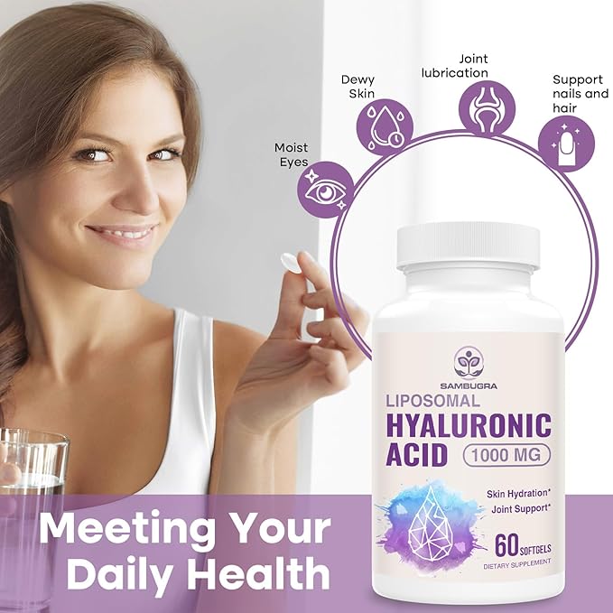 Liposomal Hyaluronic Acid 1000mg, High BioavailabilityHyaluronic Acid Capsules, Dietary Supplement Support Skin and Joint Lubrication, 180 Capsules (Pack of 3)