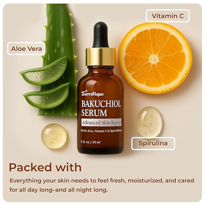 Bakuchiol Retinol Serum for Face - Retinol Alternative - Hydrating and Moisturizing - Anti Aging - Also Contains Aloe, Witch Hazel, Centella, Spirulina - 1 Fl. Oz. - Pack of 1