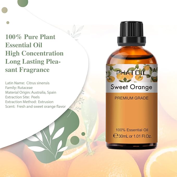 30ML Sweet Orange Essential Oil, for Aromatherapy Diffusers, Humidifiers, Great for DIY Candle and Soap Making