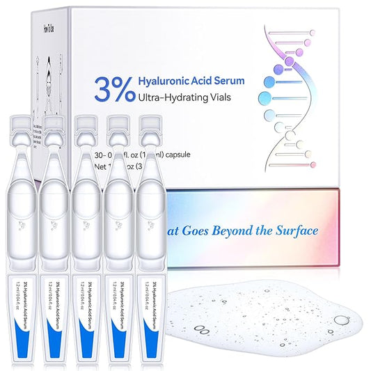 3% Hyaluronic Acid Serum,Hyaluronic Acid for Face, Ultra-Hydrating Vials,Moisturizing,Plumping Skin & Smoothing the Look of Fine Lines,Anti-Aging Serum for Face,Dry&Sensitive Skin(1.2 ml)*30