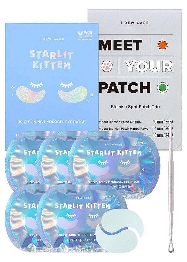 I DEW CARE Skin Care Set - Starlit Kitten & Meet Your Patch & Proper Popper | Eye Patches, Variety Pimple, Glass Skin, Hydrating, Facial Treatment, Blackhead Remover