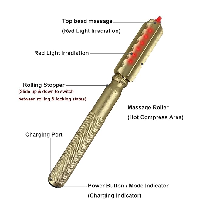 LED Red Light Therapy Eye Device, 3 Modes Red Light Eye Mask with Multi-Frequency Vibration + Red Light Therapy Massager Stick for Body and Face