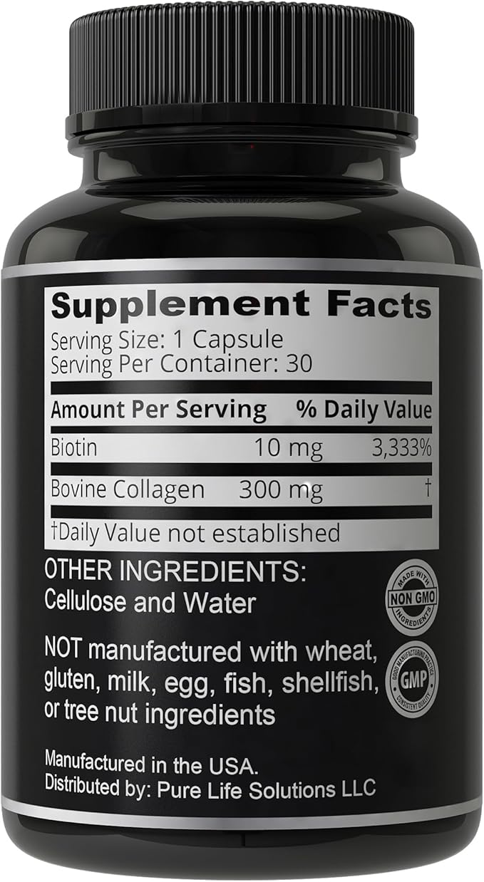 Biotin and Collagen Supplement – 10,000mcg Biotin + Bovine Collagen for Thinning & Brittle Hair. Advanced 2-in-1 Vitamin Complex. Supports Thicker, Healthier Hair Growth for Women, Men