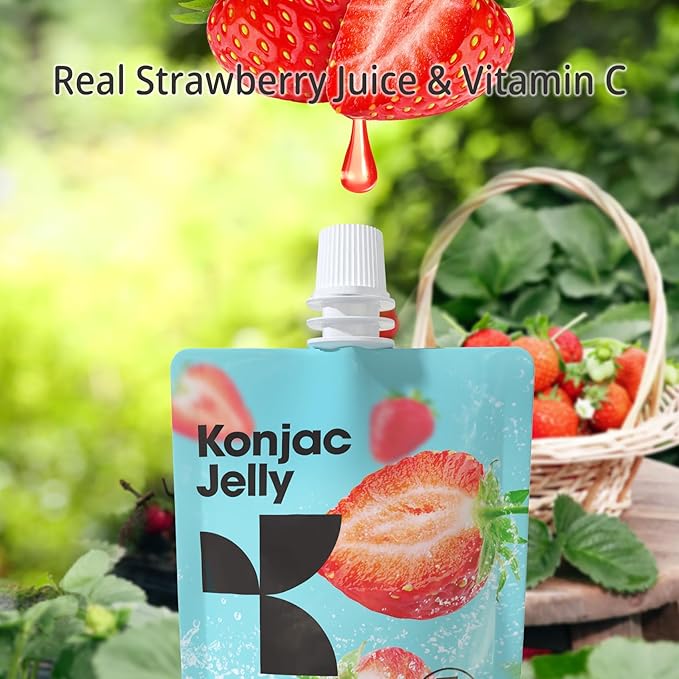 Konjac Jelly Strawberry Flavor with Collagen Peptides 10 Packs and Konjac Angel Hair Gluten Free 12 Packs Low Calorie, Keto, Sugar Free, Healthy Food