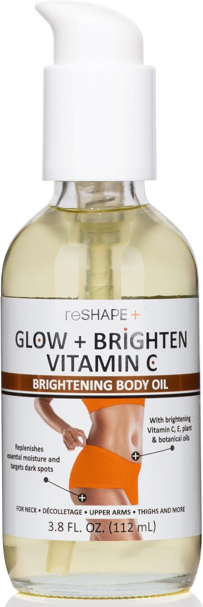 Reshape+ Vitamin C Body Oil Skin Care Moisturizer W/Vitamin E & Turmeric - Nourishing, Brightening, & Hydrating Body Oil To Improve Look Of Dark Spots, Dry Skin, & Stretch Marks, 3.8 Fl Oz