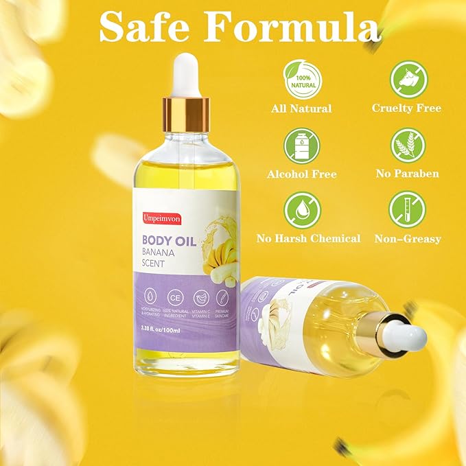 2 Pack Body Banana Juice Oil, Vitamin C and E after Shower Body Oil for Women, Moisturizing Hydrating Body Oil