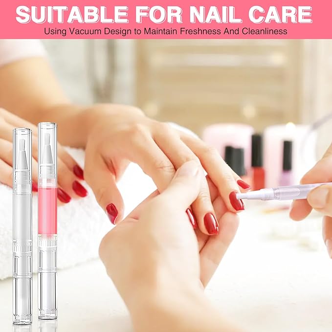 Cuticle Oil Pen 50Pcs 5ml Empty Nail Oil Pen Transparent Twist Pens with Brush Tip for Nail Oil, Eyelash Growth Liquid Tube, Cosmetic Lip Gloss Container Applicators + 72pcs Label