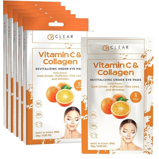 Vitamin C & Collagen Under Eye Patches - Dermatologist Tested, Reduces Dark Circles, Anti-Aging - Clean Beauty, Natural Ingredients, Cruelty-Free Korean Skincare, All Skin Types - 5 Pairs