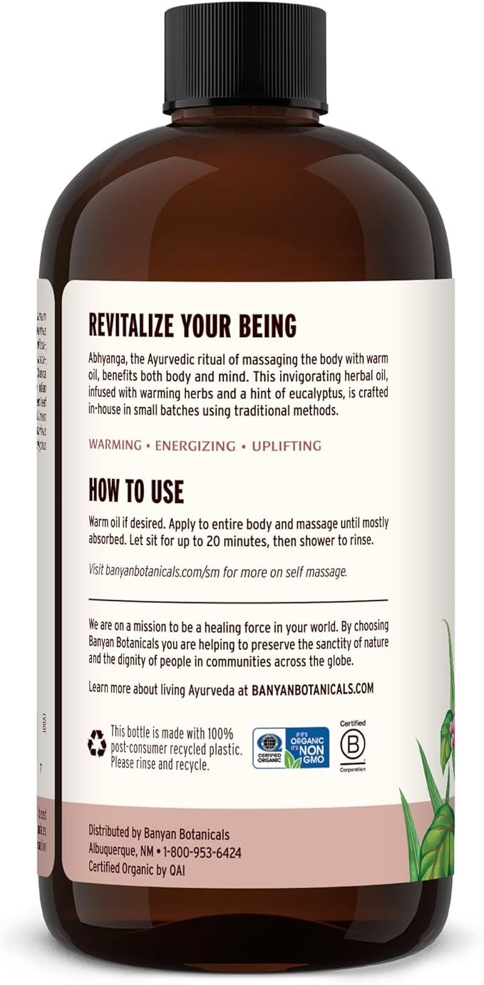 Banyan Botanicals Kapha Massage Oil – Organic Massage Oil with Chitrak and Tulsi – Warming Ayurvedic Oil to Revitalize The Tissues and Awaken The Mind – 24 oz. – Non-GMO Sustainably Sourced Vegan