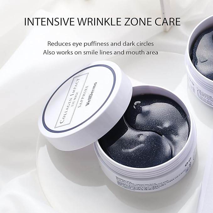 WELLDERMA Collagen Impact Sapphire Eye Mask 60 Sheets - NOURISHing ENRICHed Moisturizing Hydrogel Eye Patches Wrinkles Collagen, Under Eye for Dark Circles, Dry and Dull Skin