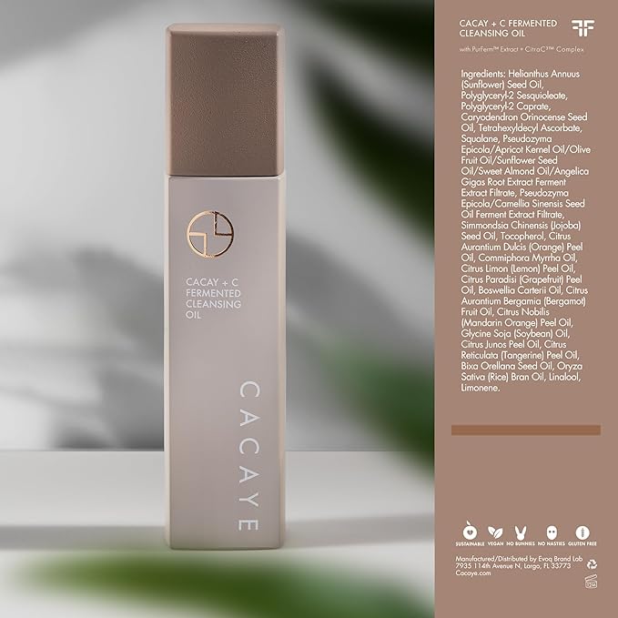 CACAYE 3-in-1 Makeup Cleansing Oil for Face, 2.5 ounces, with CaCay Oil and Vitamin C - Anti Aging Facial Oil Cleanser for Wrinkles and Fine Lines - Clean Makeup Remover for All Skin Types