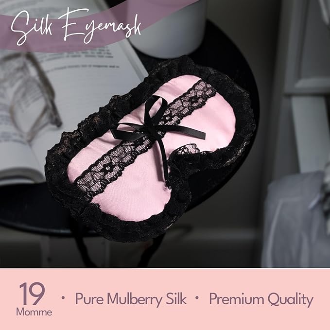Celestial Silk Mulberry Silk Sleep Eye Mask with Adjustable Elastic Strap (One Size, Silk & Lace)