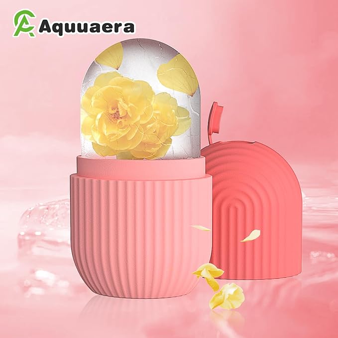 Ice Roller for Face and Eye，Ice Cube Roller Massager for Skin Women Care Tools, Naturally Conditioning De-Puff Eye Bags, Reduce Migraine Pain， Reusable Massage Silicone Ice Mold （Pink）