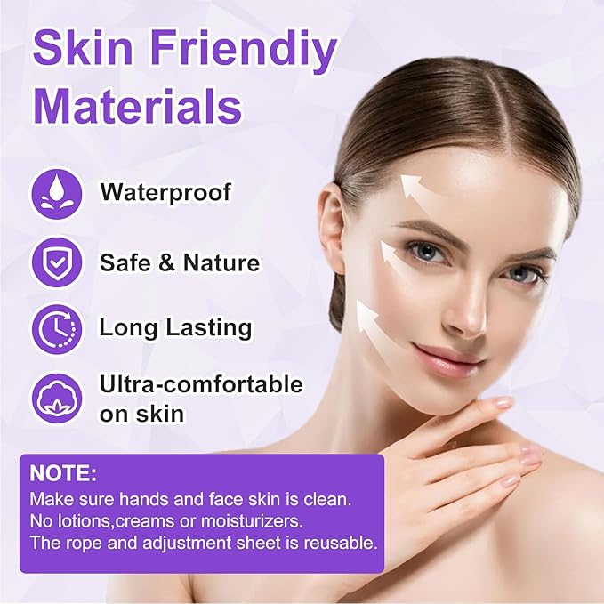 40 Pcs Face Tape Lifting with 8 Pcs Lifting String, Invisible Instant Adhesive Face Lift Tape, Waterproof Hypoallergenic Face Tape for Sagging Skin, Neck, Double Chin, Eye Wrinkles