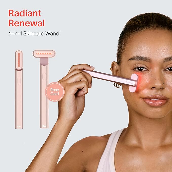 Solawave 4-in-1 Red Light Therapy Facial Wand | Anti-Aging Red Light Therapy for Face and Neck | Galvanic Microcurrent Gua Sha Facial Massager | Wrinkle Reduction | Solawave Original | Rose Gold