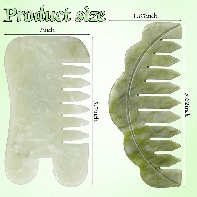 Geiserailie 2 Pieces Jade Combs Massage Stone Hair Gua Sha Scraping Scalp Comb Facial Massage Tool Multifunctional Handheld Head Tools Head Caring Therapy Mother's Day Gift(Chic Style)
