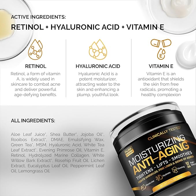 Men's Face Cream Moisturizer - Anti-Aging Cream For Men, Collagen, Retinol & Hyaluronic Acid - Day & Night - Facial Skin Care- Anti Wrinkle 1.7 oz