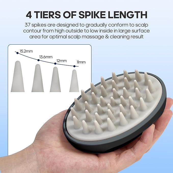 Hair Massager Scalp 3 in1 Scalp Scrubber Silicone Scalp Massager with Three Bristles-Soft, Scalp Scrubber，Medium and Hard Brush for Men Women and Pets,Grey