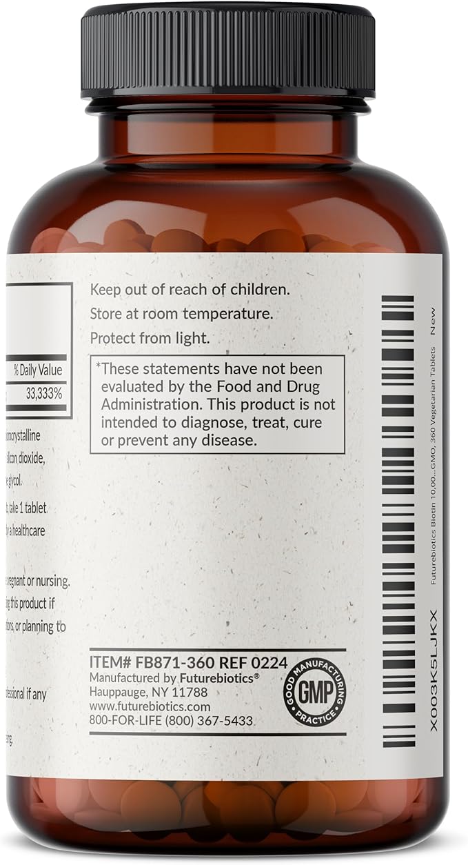 Futurebiotics Biotin 10,000 MCG High Potency Tablets Supports Healthy Hair, Skin & Nails & Energy Production, Non-GMO, 360 Vegetarian Tablets