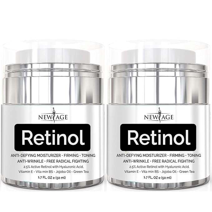NEW AGE Retinol Cream Neck & Facial Moisturizer Serum with Hyaluronic Acid, Vitamin E - Anti Aging Formula Reduces Wrinkles, Fine Lines-Day and Night Cream 1.7 Fl Oz - 2 Pack - Retinol